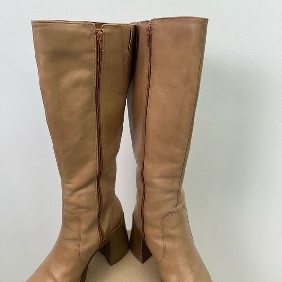 Steve Madden Fanatik Women’s Tan Leather Chunky Stacked Block Heel Below the Kne - Picture 7 of 14